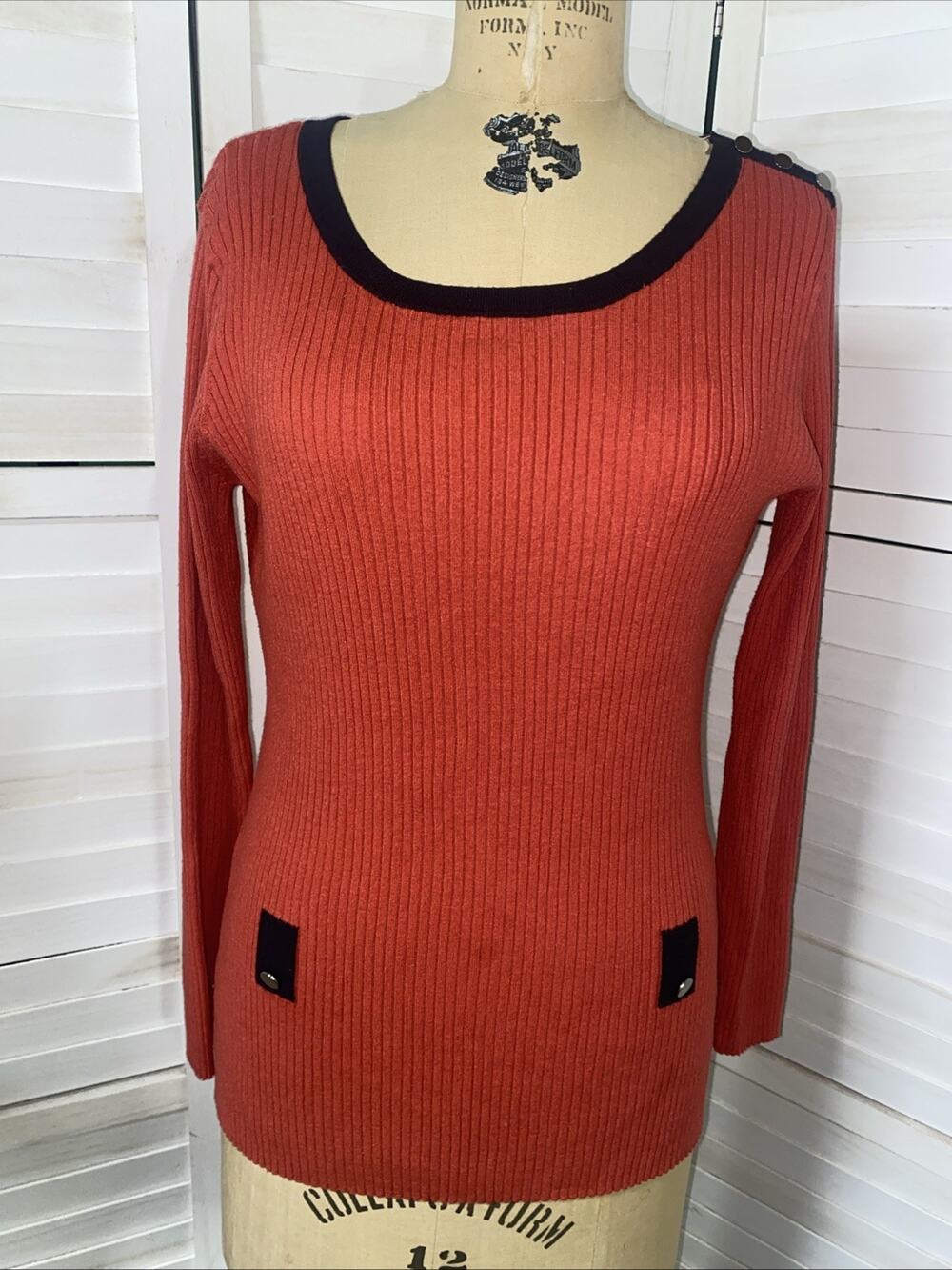 LOFT Women's Pullover Shirt Long Sleeve Ribbed Stretch Round Neck Size Large